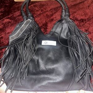 Black Fringe Leather Bag